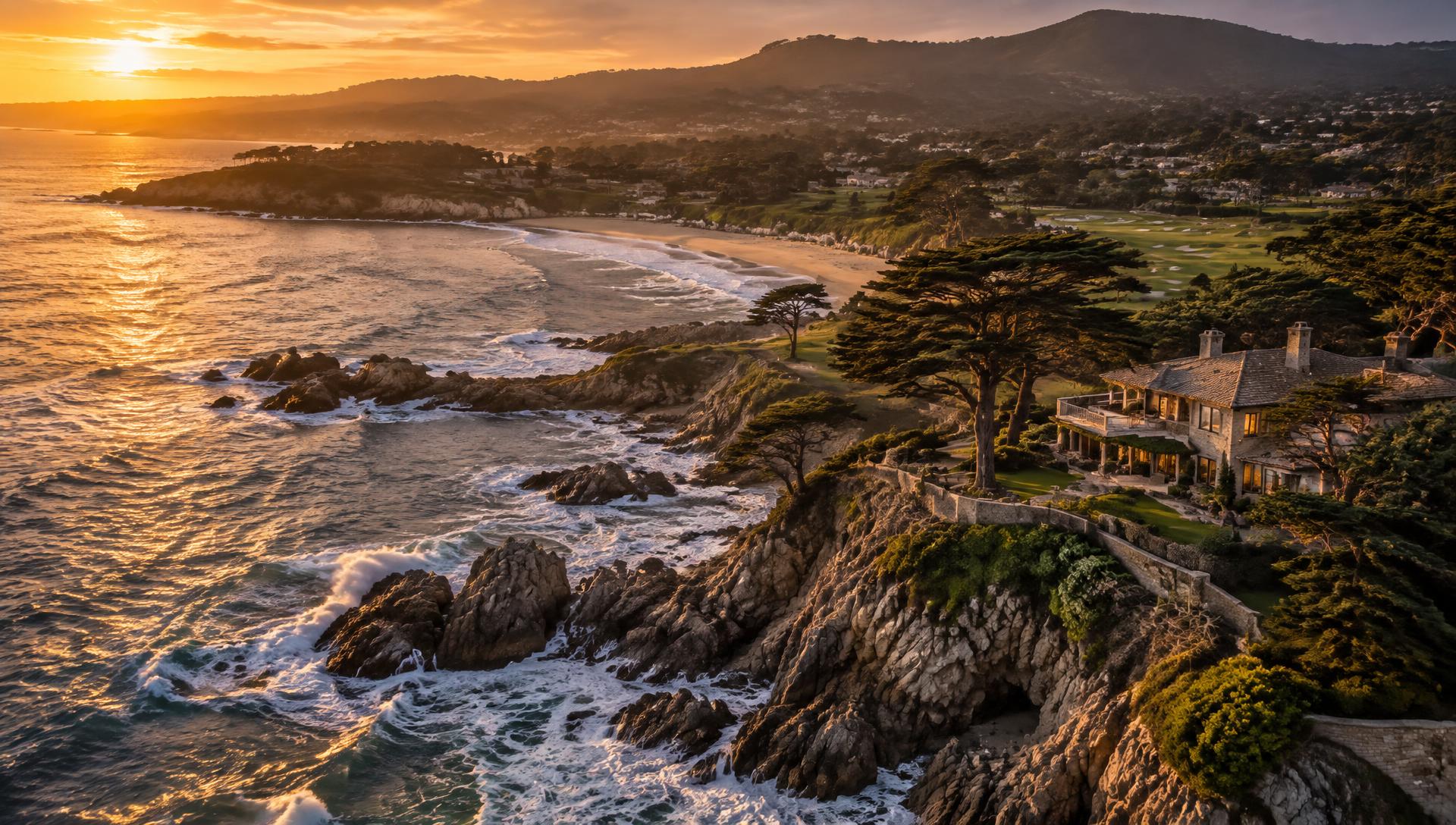 Carmel and Pebble Beach coastline at sunset